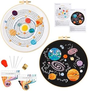 Armindou Embroidery Kit for Adult Kids Beginner, Hand Embroidery Starter Kit with Solar System Patterns, Counted Stamped Cross Stitch Needlepoint Kit for Beginner Adult, 2 Set Embroidery Supplies/Hoop