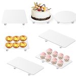 7 PCS Dessert Table Display Set White Acrylic Cake Stands, 2 PCS Round Cake Stand, 3 PCS Large Dessert Tray Cookie Platter, 2PCS Pizza Risers Stand Buffet Food Risers for Wedding Baby Shower Party