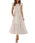 OFEEFAN Summer Maxi Dress Short Sleeve Dress Flowy Dress Maternity Maxi Dress Beige M, 10- Beige, Medium