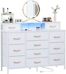 Furnulem White Dresser with LED Lights & Charging Station,47" Long Dresser for Bedroom Chests with 12 Storage Drawers,Wide Vanity Dressers Furniture for Closet,Nursery,2 Shelves Wood Top,Metal Frame