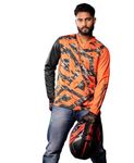 WANDERLOOMS Printed Biker Rider Jersey for Men & Boys Riding Clothes Sports Tshirt Full Sleeve V Neck Elbow Padding Wild Ride Performance Orange