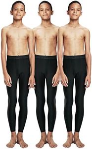 DEVOPS Boys 2~3 Pack UPF 50+ Compression Tights Sport Leggings Baselayer Pants, 1(3pack) Black/Black/Black, X-Small