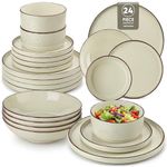 vancasso Navia Plates and Bowls Set, 24-Piece Vintage Stoneware Dinner Sets for 6 People, Chip Resistant Dinnerware Sets Crockery Set, Microwave & Dishwasher Safe Tableware, Speckled Cream