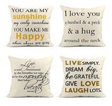 ArtSocket Set of 4 Linen Throw Pillow Covers Inspirational You are My Sunshine Decorative Pillow Cases Home Decor Square 18x18 inches Pillowcases