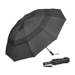 G4Free 46 Inch Large Compact Golf Umbrella Windproof 10 Ribs Reverse Travel Umbrella for Rain Double Canopy Vented Umbrella Automatic Open Close (Black)