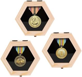 BiJun Wooden Hexagon Medal Hanger Display Case,Shadow Box for Medals Race Medal Display for Sports Medals, Track & Field, Military, Spartan, Races, Running, Marathons.(3pc)