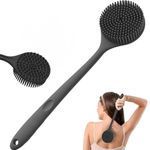ANTIL'S Soft Silicone Back Scrubber with Long Handle for Shower & Bath | Flexible Exfoliating Brush with Gentle Bristles for Smooth Skin | Body Scrubber for Men, Women & Boys | Ideal for Body Wash & Bathing (PINK)