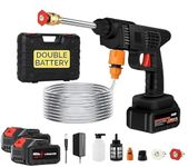 M MINGLE (Double Battery.) Cordless Portable Wireless Pressure Washer Gun 48V 12000MAh High Pressure Water Gun for Car Wash and Bike Cleaning with Adjustable Nozzle and 5M Hose (Black)