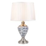 Lighting Supermarket Hepburn Large Ceramic Table Lamp with Ivory Pleated Shade - Modern White, Blue Silver