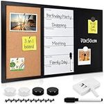 Navaris Combination Board Cork/Whiteboard/Chalkboard - 70 x 50 cm Magnetic Memo Notice Board with Frame - Includes Chalk, Push Pins, Marker, Magnets