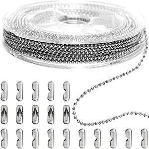 Jishi Steel Ball Chain Bead Dog Tag Chain Beaded Necklace Chains for Jewelry Making Bracelet Military Crafts, Silver Metal Pull Chain Small Ball Bead Chain Roll w/20 Connectors (Silver, 33ft 1.5mm)