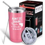 Aunt Gifts, Auntie Shark Needs a Drink Do Do Do Do Funny Travel Tumbler, Aunt Gifts from Niece Nephew, Christmas Birthday Gifts for Auntie, 20 oz Vacuum Insulation Mug Tumbler with Gift Box