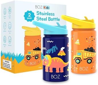 BOZ Kids Insulated Water Bottle with Straw Lid - Two-Pack Bundle, Construction/Safari, Stainless Steel Vacuum Double Wall Water Cup, 14 oz (414ml). Scratch-resistant and Carry Handle, Dishwasher-safe
