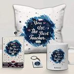 Jhingalala Satin You Are The Best Teacher Printed Satin 12X12 Inches Cushion With Filler, Coffee Mug, Key Chain, Greeting Card Combo For Teacher'S Day