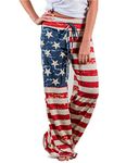 4th of July Women's American Flag Drawstring Wide Leg Pants Leggings (US 8/XL, Red)