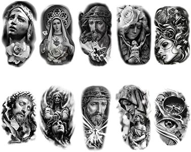 Roarhowl Temporary tattoo women men temporary tattoos Black Gray Large tattoo Jesus angel 3D realism Easter tattoo Tattoo Sleeves 10 Sheets