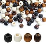 100Pcs Large Hole Barrel Wood Beads, BetterJonny 16x17mm Natural Wooden Dreadlock Hair Braid Beads Spacer Beads for Macrame Rosary Bracelet Jewelry Craft Making（4 Colors ）…