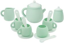 MCGMITT Silicone Tea Set, Tea Party Set for Little Girls Boys, 15 Pcs BPA Free Dishwasher Safe Pretend Tea Set for Toddlers Kids Age 3-6, Cute Toy Kitchen Accessories for Children Birthday Gifts