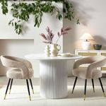 Round Acacia Wood Dining Table 4 Seater Dining Table | Round Walnut Dining Table | Dining Room Furniture (White Dininig Table)