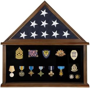 JDECO Large Military Burial Flag Display Case for American Folded Veteran 5'x9.5' Burial Flag and Military Medals - Solid Wood Shadow Box Gift with Real Glass Certificate Holder -Walnut