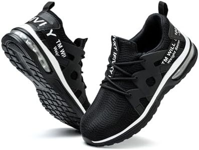 Ifivky Steel Toe Shoes for Women Lightweight Air Cushion Breathable Work Shoes Comfortable Puncture Proof Slip Resistant Safety Shoes Indestructible Composite Toe Sneakers Industrial Footwear Black
