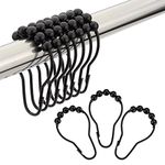 Amazer Rustproof Stainless Steel Shower Curtain Rings Hooks Set of 12 (Polished Matte Black)