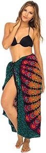 Back From Bali Womens Sarong Beach Swimsuit Bikini Cover up Wrap Peacock & Clip, Black Colorful, One size