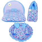 Toddylon Baby Bedding Set New Born Baby Bed | Mosquito Net | Sleeping Bag | Mattress | Nest Bed | Carry Bag | Gift Combo | Cotton | Boys & Girls | Infants Bed (0-6 Months) Blue (3PCS Set)