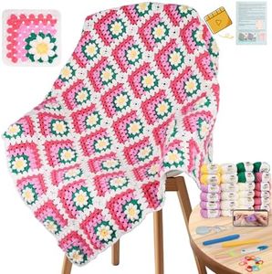 Coopay 3D Blanket Crochet Kit for Beginners, All-in-One Granny Square Blanket Kit with Step-by-Step Video & Enough Yarns - Master 3D Granny Square Crocheting Easily, Ideal Gift for Craft Lovers (Pink)
