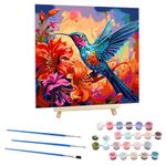 EOBROMD Hummingbird Paint by Numbers for Adults Beginners, Flower Paint by Numbers Kits with Frame & Wood Easel, Wrinkle-Free Paint by Numbers Animal for Gift Home Wall Decor 12x12inch