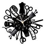 KingLive Sewing Tools Design Handmade Design Vinyl Wall Clock Vintage Home Decor Handmade Design Black 12 Inch Christmas Birthday Gift for Women Men Her Him (no led)