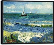 Wieco Art Black Framed Art Seascape at Saintes Maries by Vincent Van Gogh Oil Paintings Reproduction Modern Canvas Prints Sea Pictures on Canvas Wall Art for Living Room Home Deco