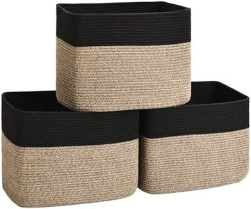 Degeyoyo 3 Pack Cube Storage Bin, 17”x12”x12” Cotton Rope Woven Baskets for Organizing Toys Clothes Towels, Square Gift Storage Baskets for Shelves, Nursery, Closet, Bathroom, Pantry (Black & Brown)