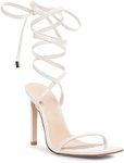 Ermonn Womens Strappy Lace Up Square Open Toe Stiletto Heeled Sandals High White HeeIs Criss-Cross Summer Dress Wedding Size 8