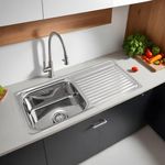 LIPKA Premium 1mm Thick Stainless Steel – Square Single Bowl Kitchen Sink with Drainboard (37x18x8 Inches) | Glossy Finish with Waste Pipe & Sink Coupling