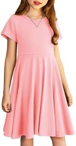 Arshiner Girls Dress Basic Short Sleeve A Line Swing Skater Twirl School Party Dress Peach Tween 11-12 Y