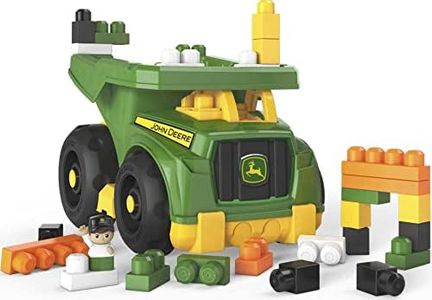 Mega BLOKS John Deere Toddler Blocks Building Toy, Dump Truck with 25 Pieces, 1 Figure, Green, Fisher-Price for Kids Age 1+ Years​