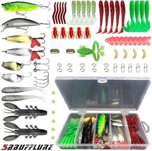 SBBUFFLURE 84Pcs Fishing Topwater Lures Fishing Lures Kit for Freshwater Soft Plastic Lures Fishing Accessories Tackle Boxes Fishing Spoons Swimbaits Minnow Popper Crankbait VIB