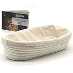 Gourmeo Oval Bread Proofing Basket - 30cm (11 3/4 inch) Banneton for Bread Baking for Proving 500-700g Dough - Rattan Proving Basket with Linen Liner - Includes Recipe Booklet