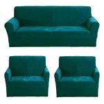 Gifts Island® Premium Velvet Sofa Cover 3 Seater and 2 Seater Fully Covered Universal 5 Seater Sofa Cover Non-Slip Sticky Elastic Stretchable Slipcover Protector for (3+1+1 Seater), Teal Green