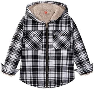 ZENTHACE Plaid Shirts for Boys Zip Up Hoodie Flannel Shirt Sherpa Fleece Lined Hooded Flannel Winter Fall Jacket Black and White S Size 5-6