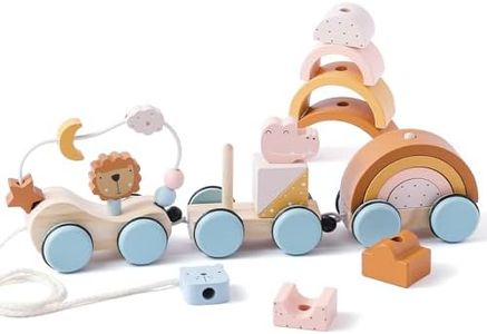 Wooden Train Toys Set Wooden Stacking Train for Toddler Animal Train Toy Montessori Toys for 1 2 3 Boy Girl Christmas Birthday Gift