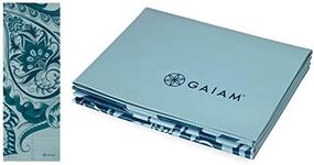 Gaiam Yoga Mat Folding Travel Fitness & Exercise Mat | Foldable Yoga Mat for All Types of Yoga, Pilates & Floor Workouts, Icy Paisley, 2mm, 68"L x 24"W x 2mm Thick