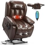 Infinite Position Power Lift Recliner Chair for Elderly, Leather Dual Motor Lay Flat Sleeper Recliner with USB Ports, Remote Control (Large Breathing, Brown)