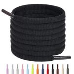 Handshop Half Round Shoelaces 1/4" Oval Shoe Laces (2 pairs) Replacements for Sneakers and Athletic Shoes Sports Black 54 inch (137cm)