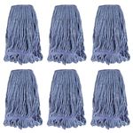 Commercial Mop Heads Replacement: 6 Heavy Duty Mops Head for Floor Cleaning - Wet Industrial Cotton Looped End String Cleaning Mop Head Refill Blue for Rubbermaid Commercial Products Wet Mop