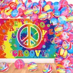 JOYMEMO 60's Hippie Theme Party Decorations, 1960s Groovy Photo Backdrop, Tie Dye Balloons Garland Arch Kit for Retro 60s, Peace and Love Decor Background