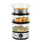 Geepas 3-Tier Food Steamer, 7.2L | Electric Vegetable Steamer with 3 Removable Cooking Bowls & Rice Bowl for Healthy Steam Cooking | 60 Mins Timer, Stainless Steel Housing, Compact Design, 400W