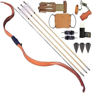 Wolfman Recurve Bow and Arrow Set Handmade Longbow Takedown Bow Traditional Mongolian Horse Bow for Adults/Beginner Archery Outdoor Hunting Target Shooting (Brown)