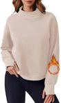 PINSPARK Sweatshirts for Womens 2024 Long Sleeve Turtleneck Fall Outfits No Hood Pullover Tops with Pockets Thumb Hole,Apricot X-Large